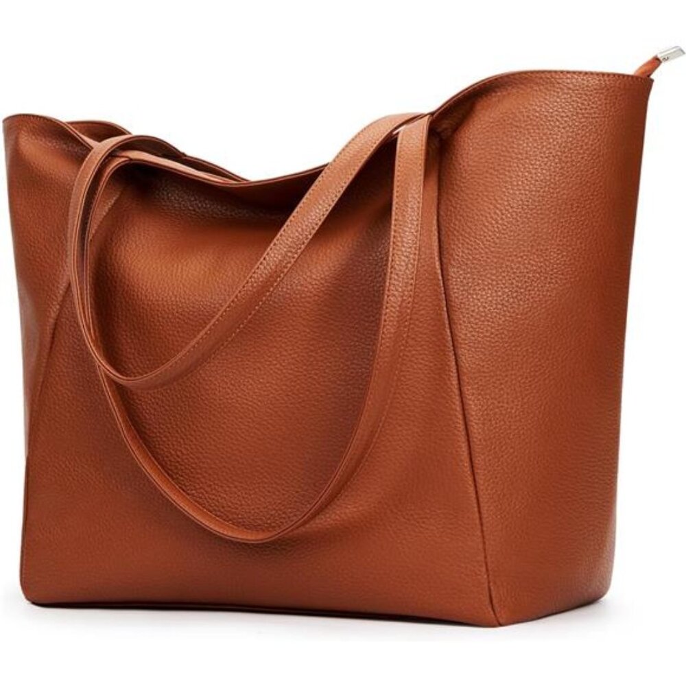 Large Tote Bag Vegan Leather Casual Zipper Work Bag Weekender Hobo